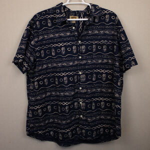 The Foundry navy pineapple tribal print casual button up shirt-3XLT